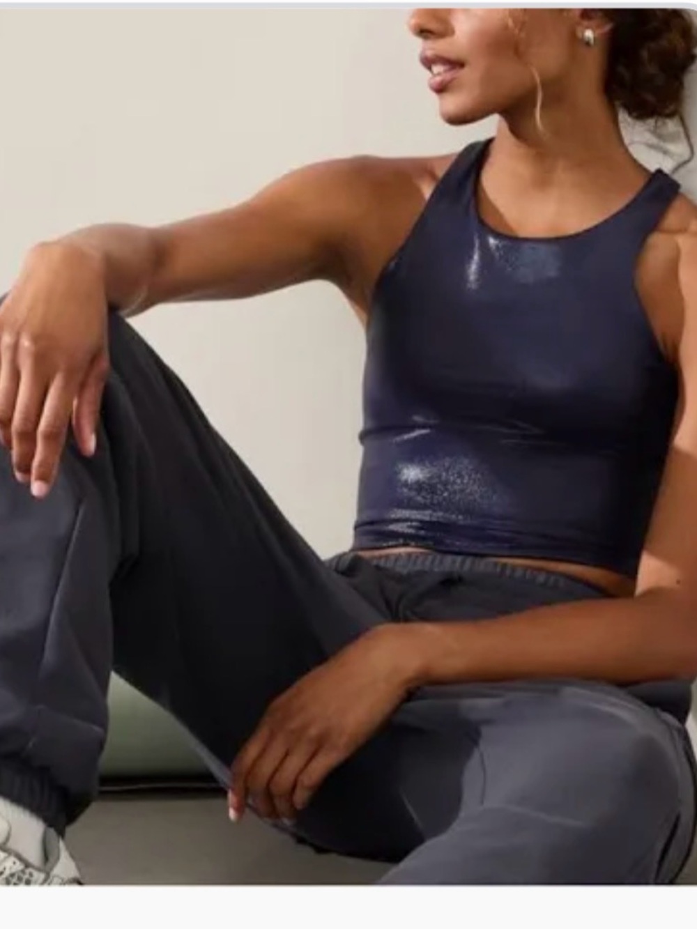 New Athleta X Simone Biles M blue metallic racerback padded support sports bra